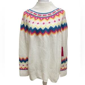 Vince Camuto Fair Isle Knit Sweater Cream Multicolor Chevron NWT Size M